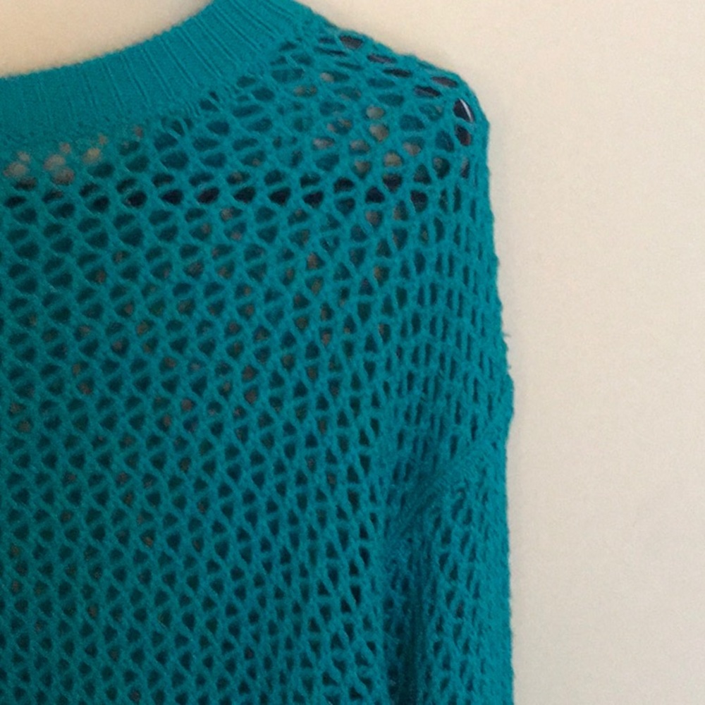 Michael Kors open weave teal pullover. NWOT. Sz L - Picture 5 of 5